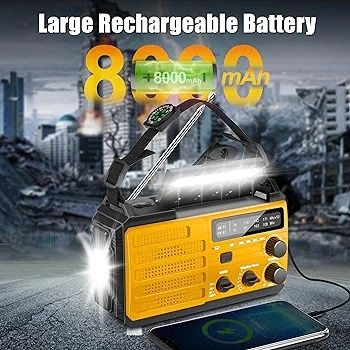 Radio z korbą ręczną 8000 mAh, solar, kompas, FM, SOS