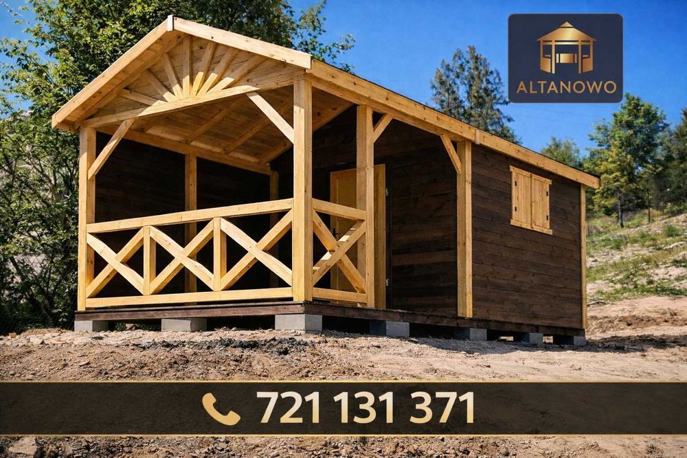 Ogrodowy domek drewniany z altanką bez pozwolenia | producent