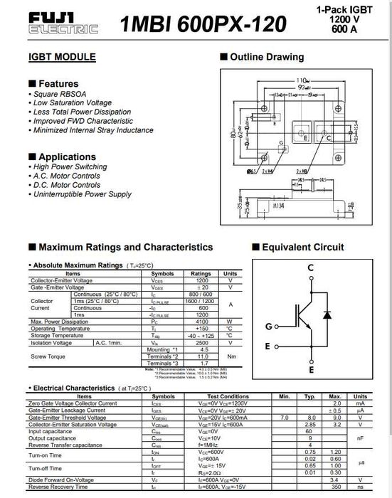 Транзистор  IGBT   1MBI600PX-120