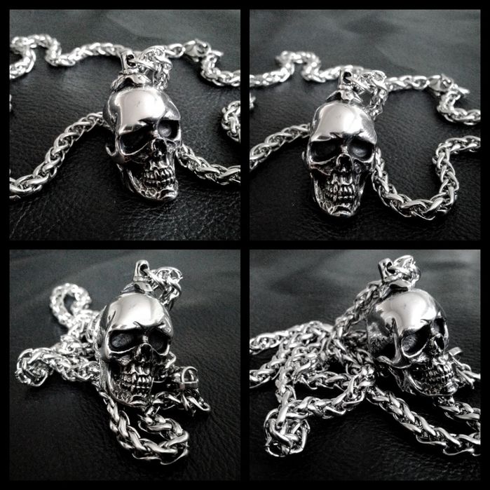Stalowa gotycka czaszka skull wisiorek Rock Metal Moto Chopper Harley