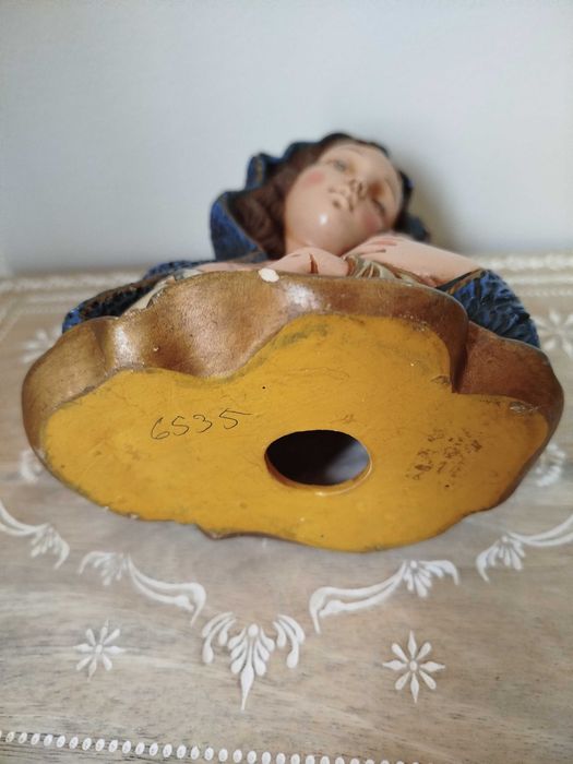 Antiga Escultura em Cerâmica "Virgem Maria e o Menino"