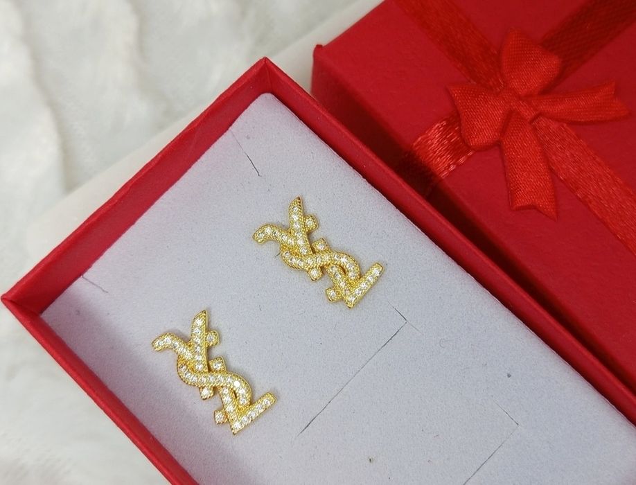 Kolczyki wkręty kryształki cyrkonie premium eleganckie ysl old money