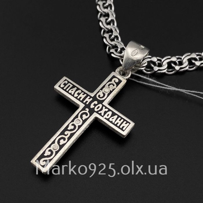 Срібний ланцюжок чоловічий з хрестиком 925 проби на шию