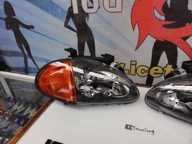 Faróis frontais com luz branca 5000k para Honda crx del sol 92-97 JDM Fundo preto + piscas laranja JDM look