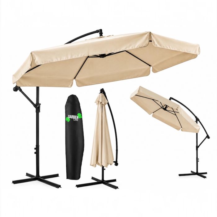 NOWY Duży Parasol ogrodowy Beżowy 300 cm z korbą + Pokrowiec