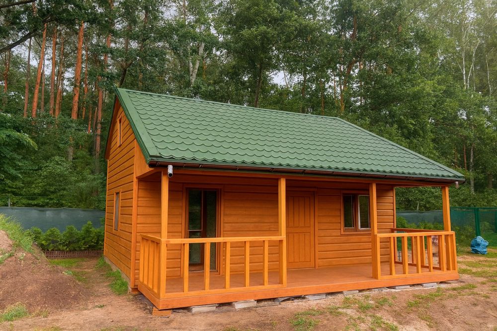 Domek szkieletowy 5x7m z tarasem 7x2mdrewniany 65m2