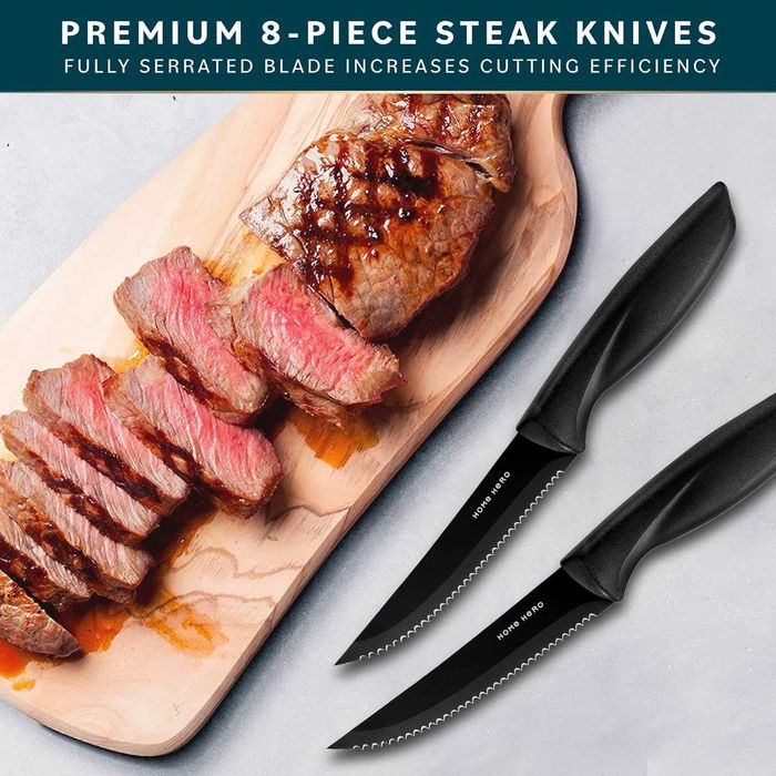 Faca de serrilha faca de carne inox preto [8 peças] NOVO -ENVIO GRÁTIS