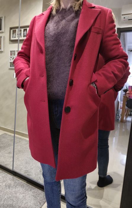Płaszcz wełniany damski 36 bordo