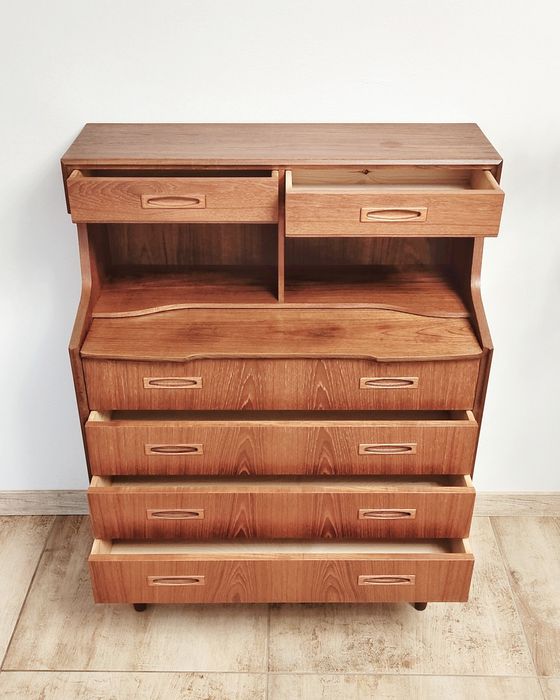 Duński tekowy sekretarzyk biurko Mid Century vintage retro teak Dania