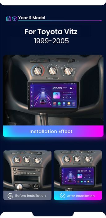 Rádio Android Carplay Toyota Yaris 1999-05 WIFI GPS 2/32GB Novo