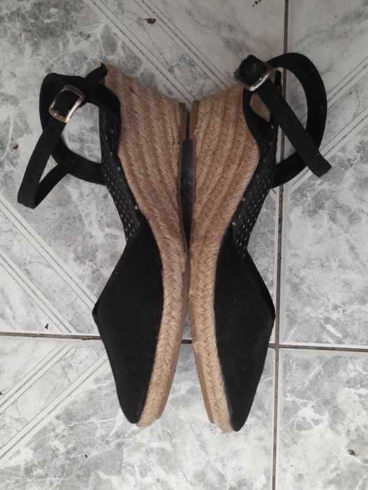 F&F czarne bawełniane espadryle na koturnie klinie 39