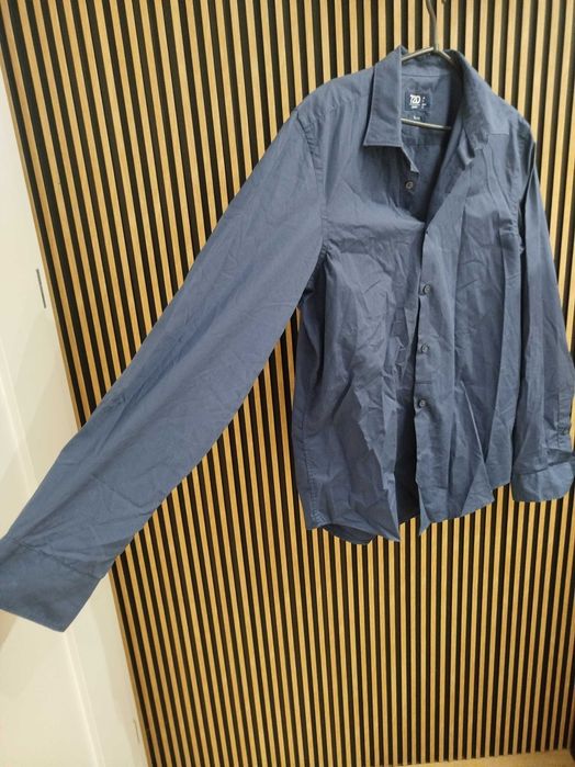 Nowa koszula męska granatowa slim fit – elegancka, rozm. L
