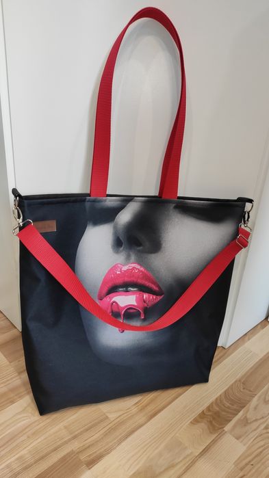 Duża Torebka Shopper bag XXL usta torba w usta twarz kobiety torebka