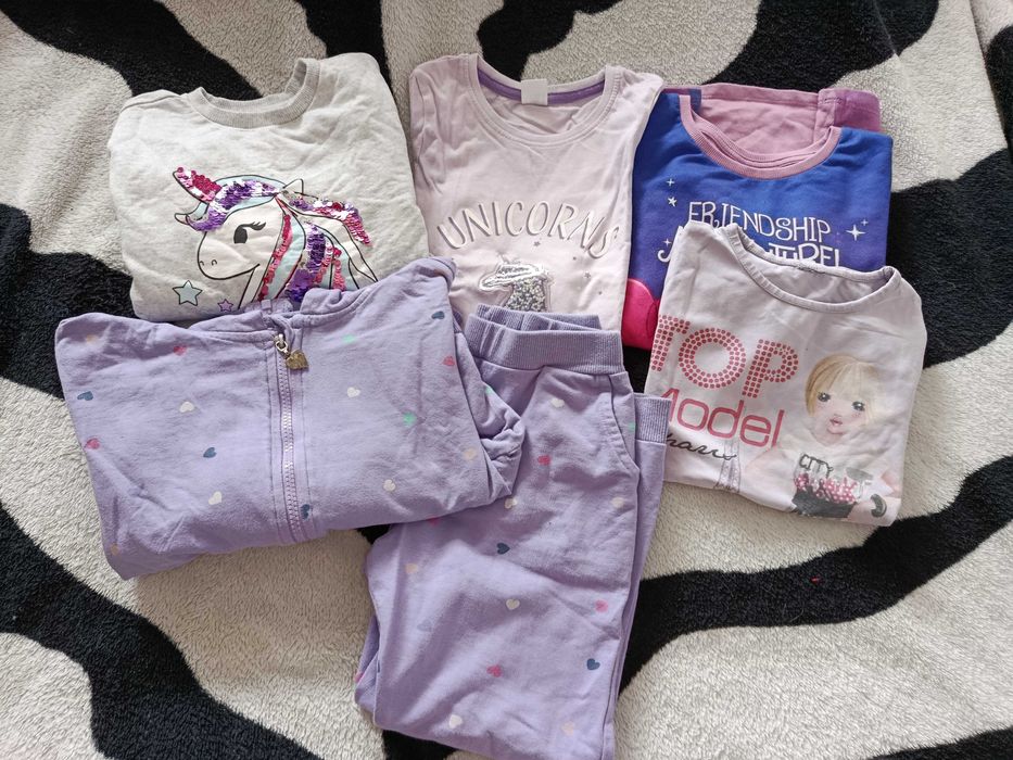 Paka ładnych ubranek dla dziewczynki 116, 122 sukienki, kurtka