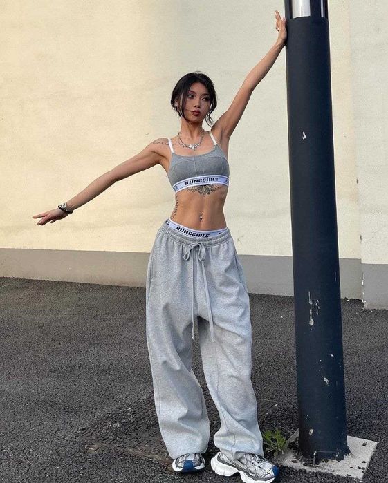 Женские широкие свободные штаны с затяжками снизу, оверсайз