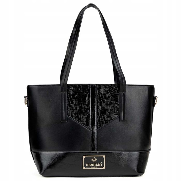 Duża Torebka Damska MONNARI Czarna Elegancka Shopperka A4 Skóra Eko
