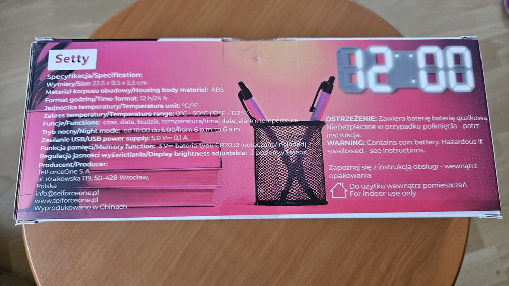 Zegarek led podświetlany budzik temp. data - nowy