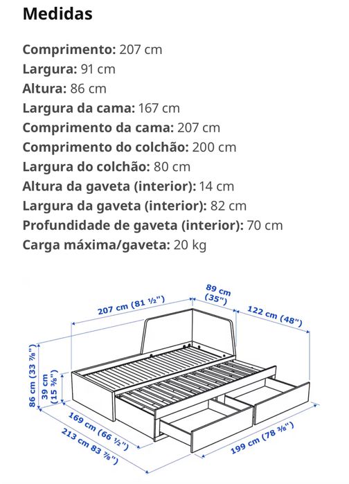 Cama individual/dupla c/ 2 gavetas