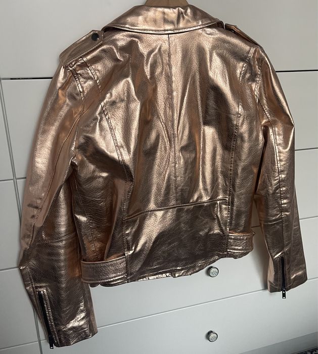 Kurtka skórzana Zara ramoneska 100% skóra naturalna różowe złoto