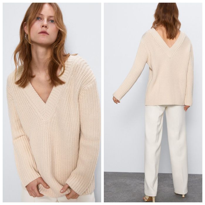 ZARA S-M owersizowy sweter gruby splot kolor ecru
