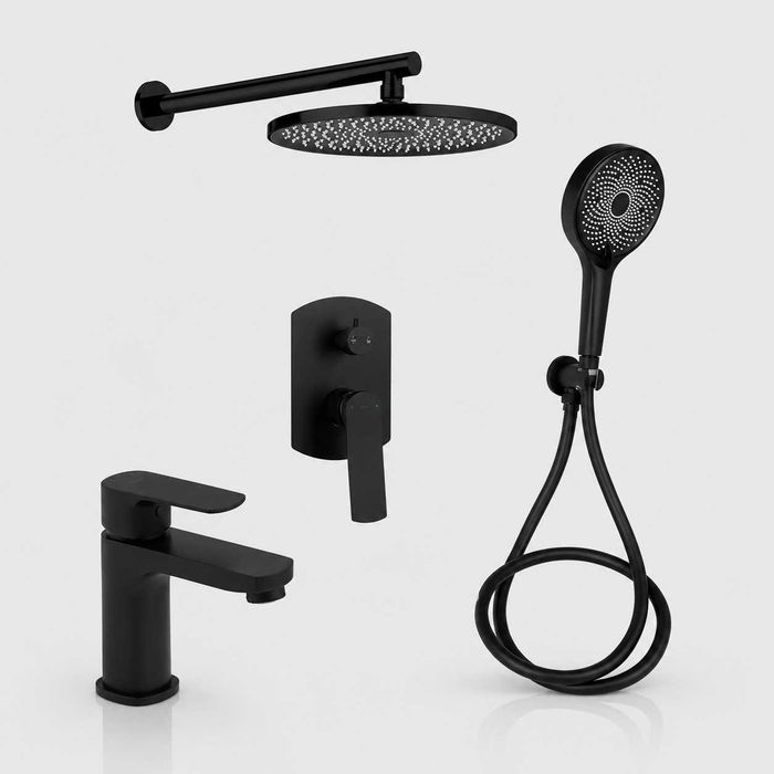 Комплект у ванну Qtap Slavonice Black Matt 2в1 | Душова система прихованого монтажу + змішувач для раковини Qtap Lipno