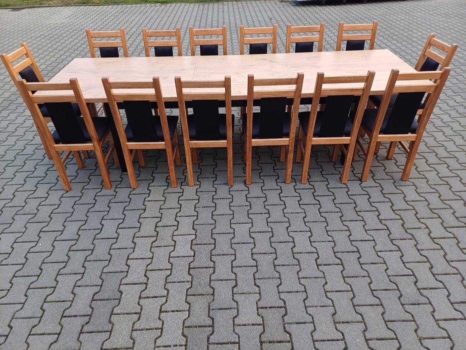 stół 244/314x103 +14 krzeseł dab lancelot okazja solidne krzesła mocne