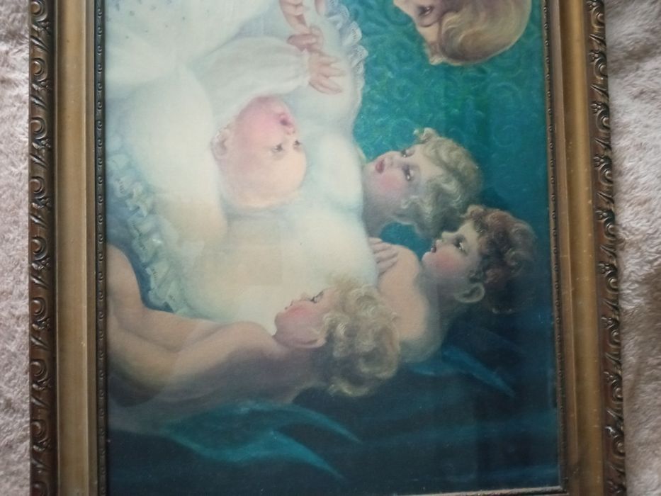 Piękny obraz antyk,  Stary oleodruk.