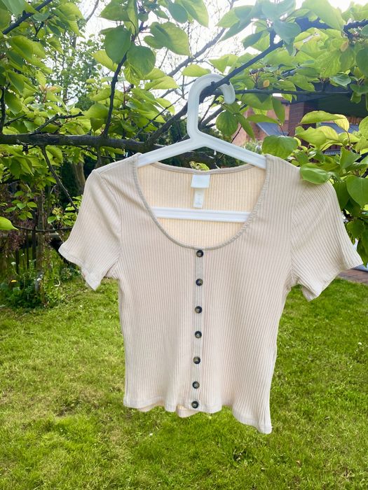 Bluzka/ t-shirt/ crop top w prążek beżowy/ beige/ nude H&M S/36 M/38