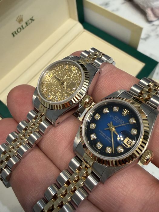 Rolex Datejust 26 mm stal/złoto piękna niebieska tarcza z diamentami