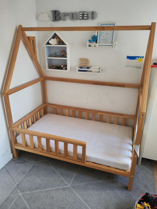 Łóżeczko dziecięce domek w stylu skandynawskim z materacem 160x90