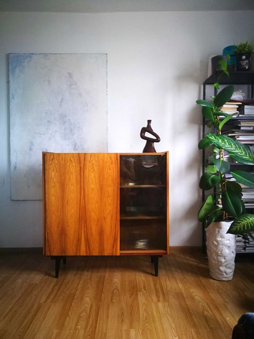Witryna Bookcase MidCentury / Stylowa Witryna Vintage z okresu PRL