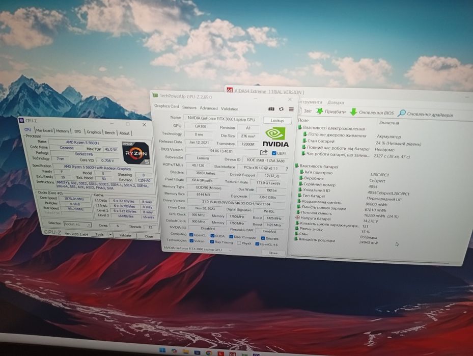 Ноутбук/Legion/Ryzen/5600H/16 Ram/512 ssd/rtx 3060/6gb/130w/16"/2к