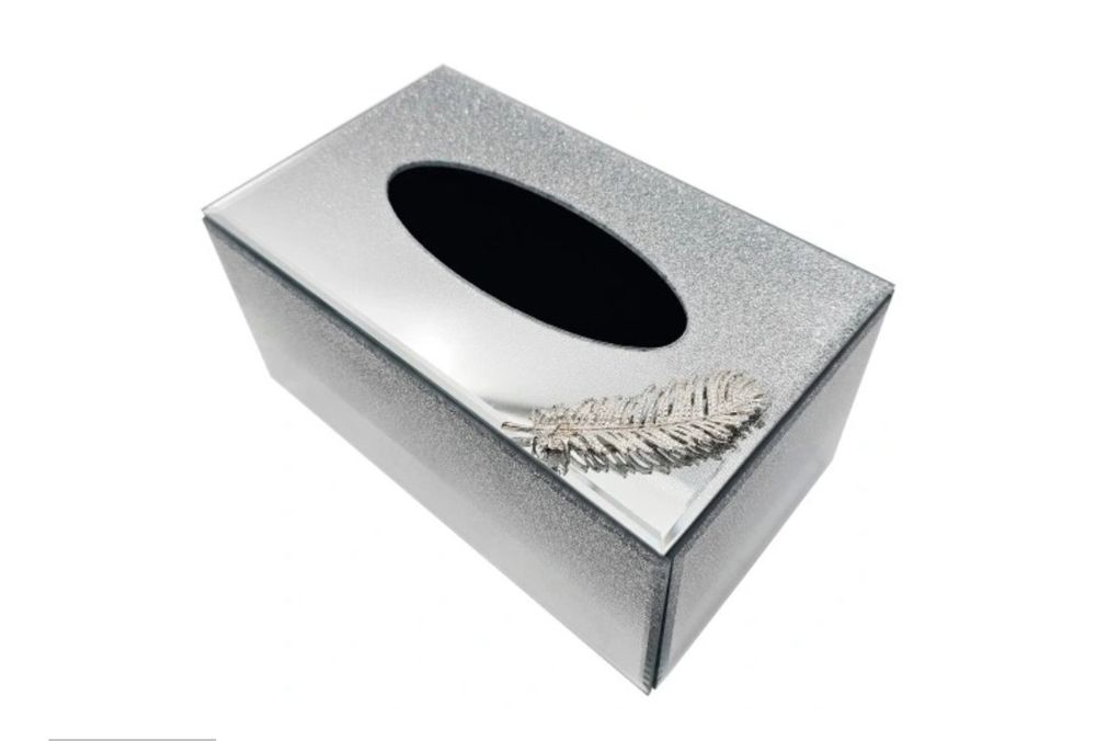 Chustecznik lustrzany brokat pojemnik Glamour piórko 22 x 13 x 11 cm