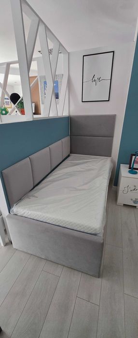 MEBLIK łóżko 90 z pojemnikiem + panele ścienne