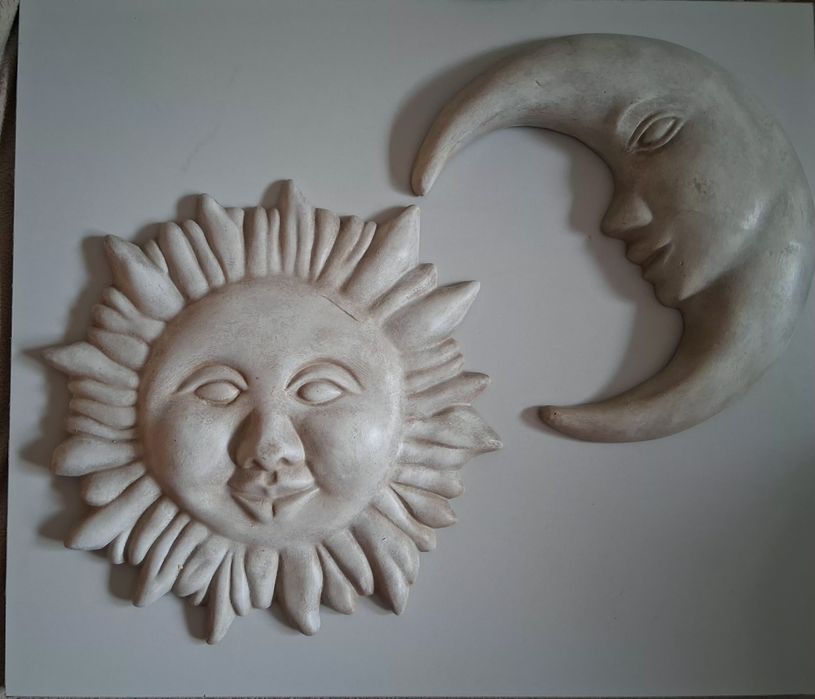 Sol e Lua Escultura Decorativa Gesso / Sun & Moon - Plaster Sculpture