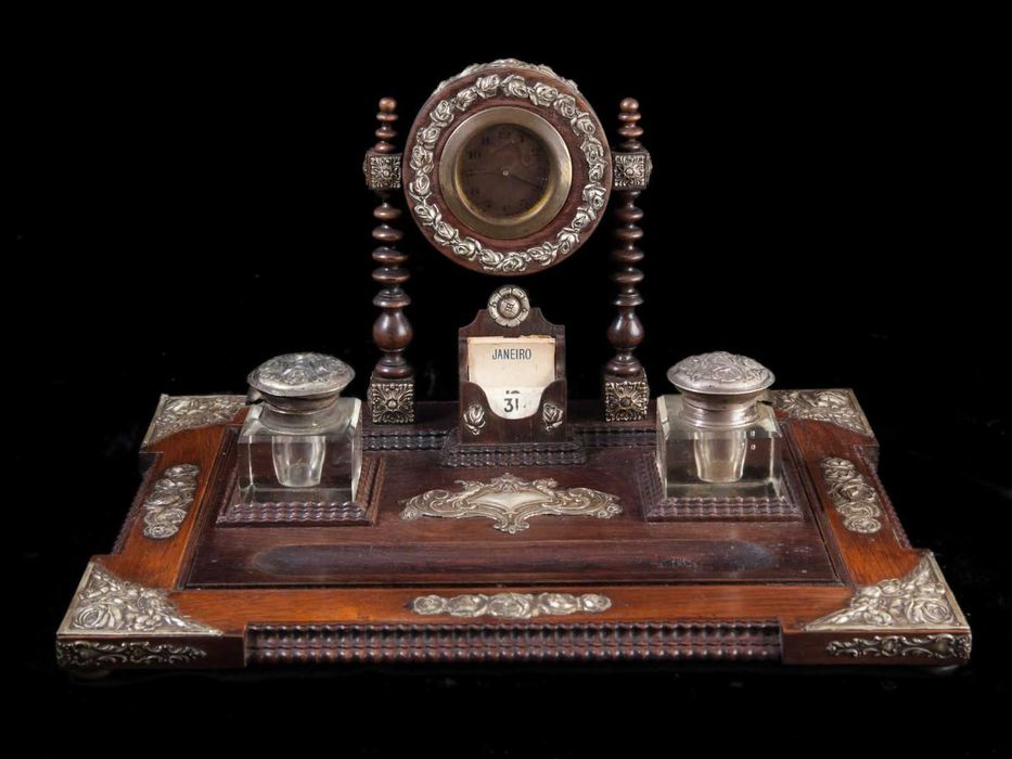 Tinteiro de Mesa em Madeira e Prata