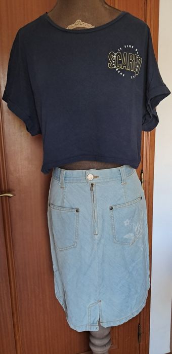 Conjunto Saia de Ganga Mayoral + Blusa Crop Lefties (Oferta da Blusa!)