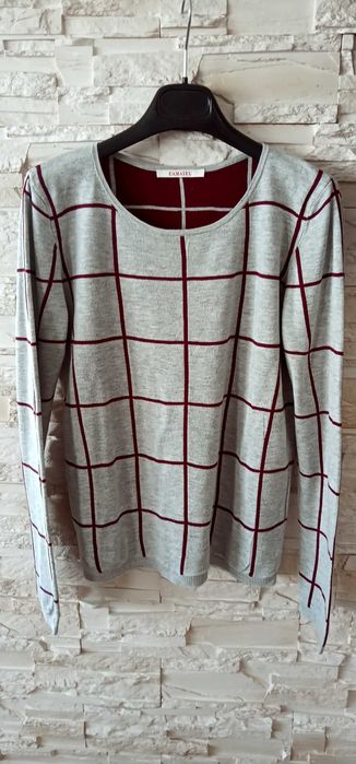 Sweter damski w kratę szary S/36 Camaïeu