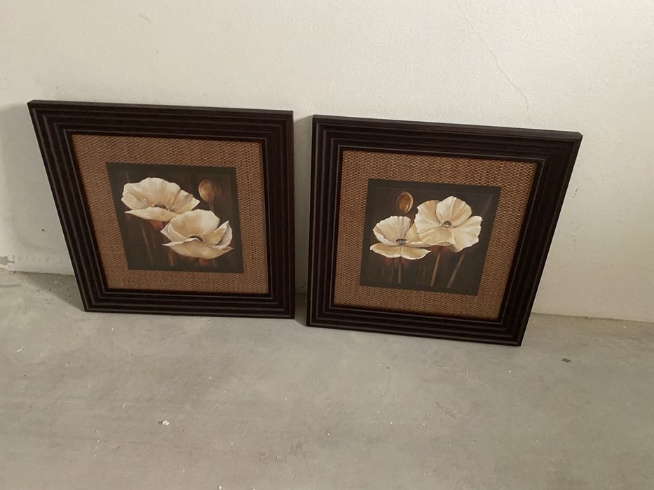 Par de quadros com moldura de madeira