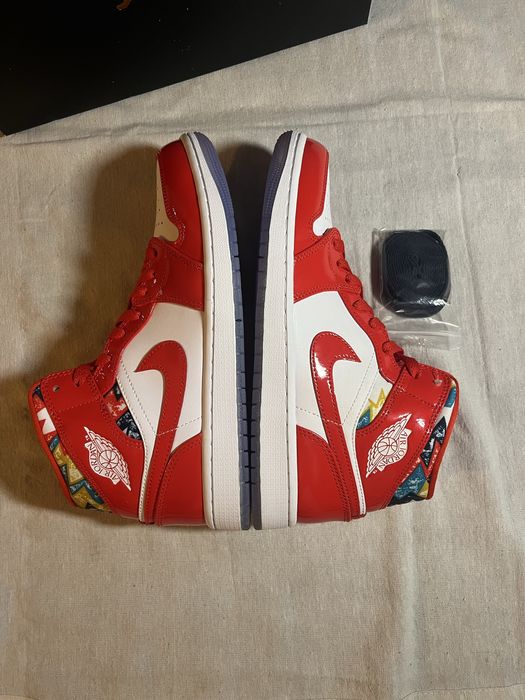 Air Jorda Mid 1 Barcelona Sweater Red Patent - Tamanho 41