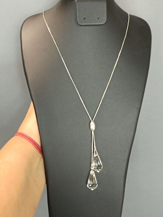 Srebrny naszyjnik krawatka z kryształkami dł.47cm+5+7 srebro próby 925
