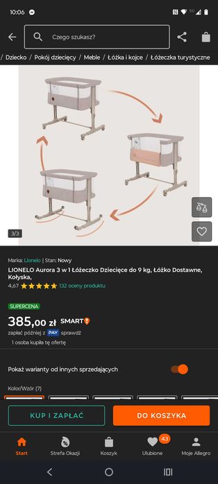 Łóżeczko dostawne lionelo 3w1