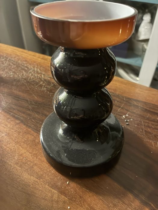 Szklany świecznik  kolumnowy braz