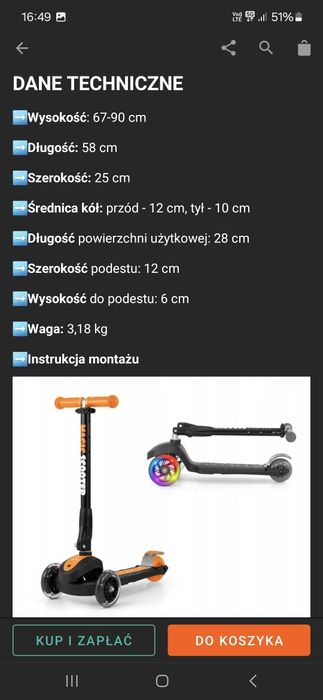 Świecącą hulajnoga Scooter Magic jak nowa