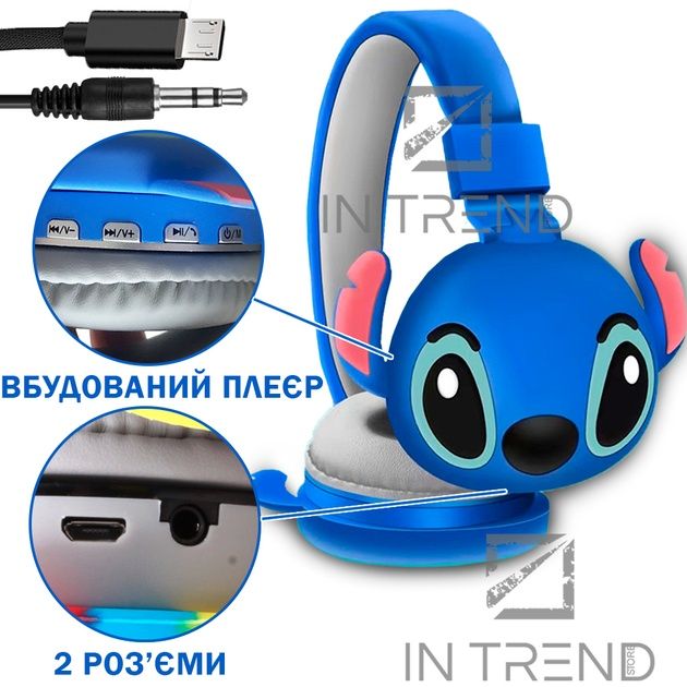 Дитячі бездротові навушники  з мультяшним персонажем "Стич" Bluetooth