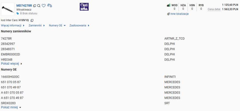 Wtryski Mercedes 2.2 CDI Stan Po Regeneracji Pełnej