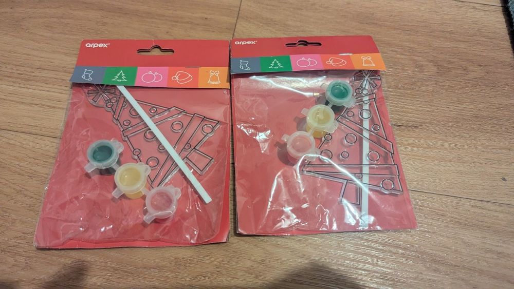 Świąteczny witrażyk z farbkami zestaw kreatywny 2 szt