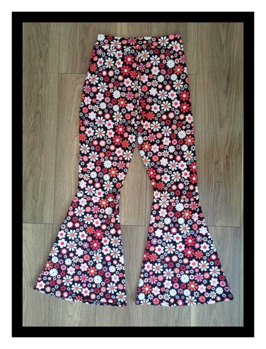 Spodnie dzwony lata 70. (S/M) #flowerpower #kwiatowywzór #impreza