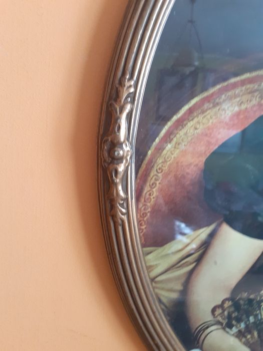 STAra rama owalna do obrazu drewno z szybą dama gratis