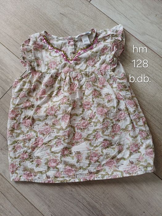 Bluzka koszulka tshirt dla dziewczynki krótki rękaw lato hm 128